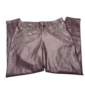ASOS Design Faux Brown Leather Skinny Pants High Rise Zip US 14 Trendy